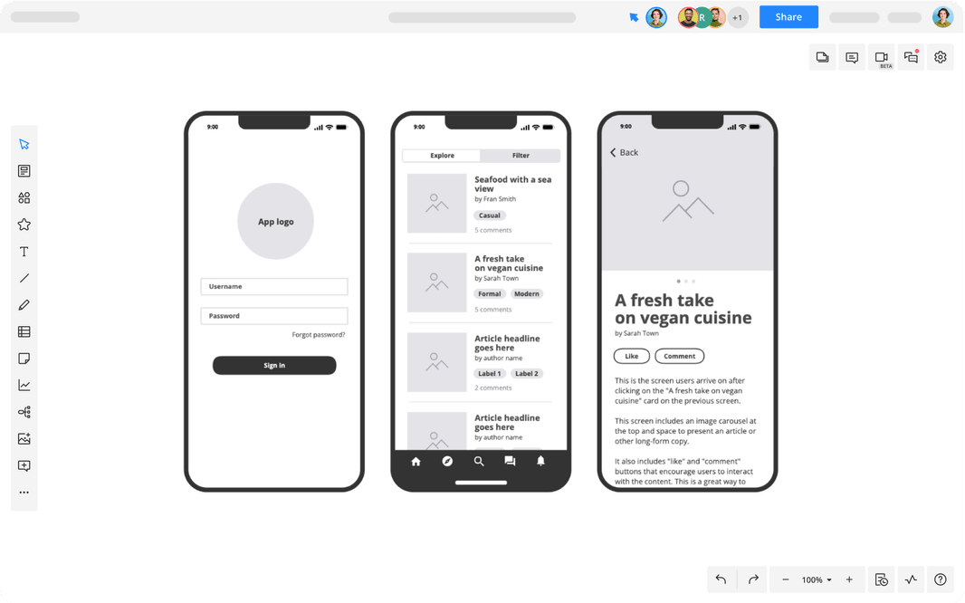 wireframe on mobile phone