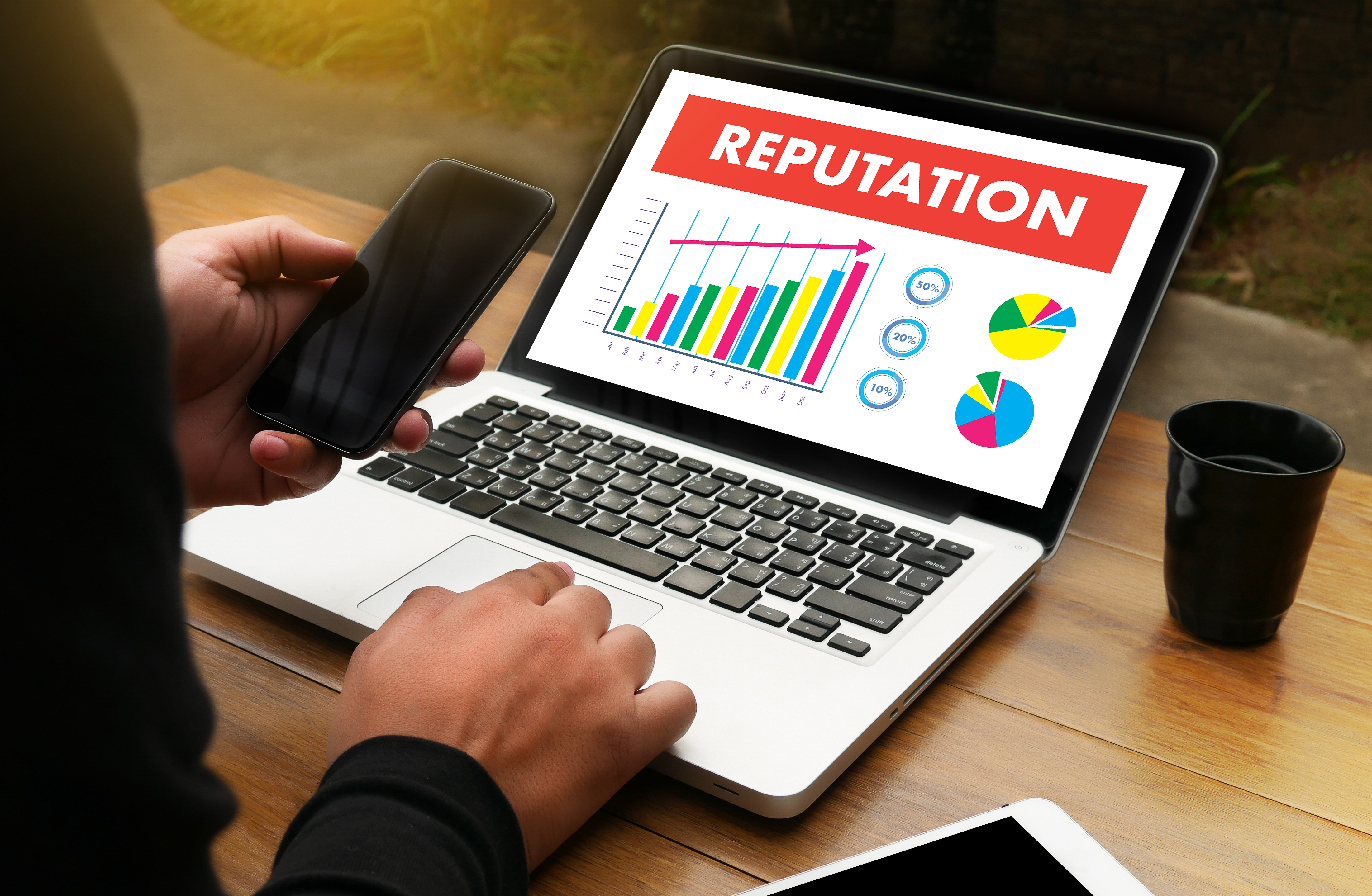 Laptop showing chart of growing reputation