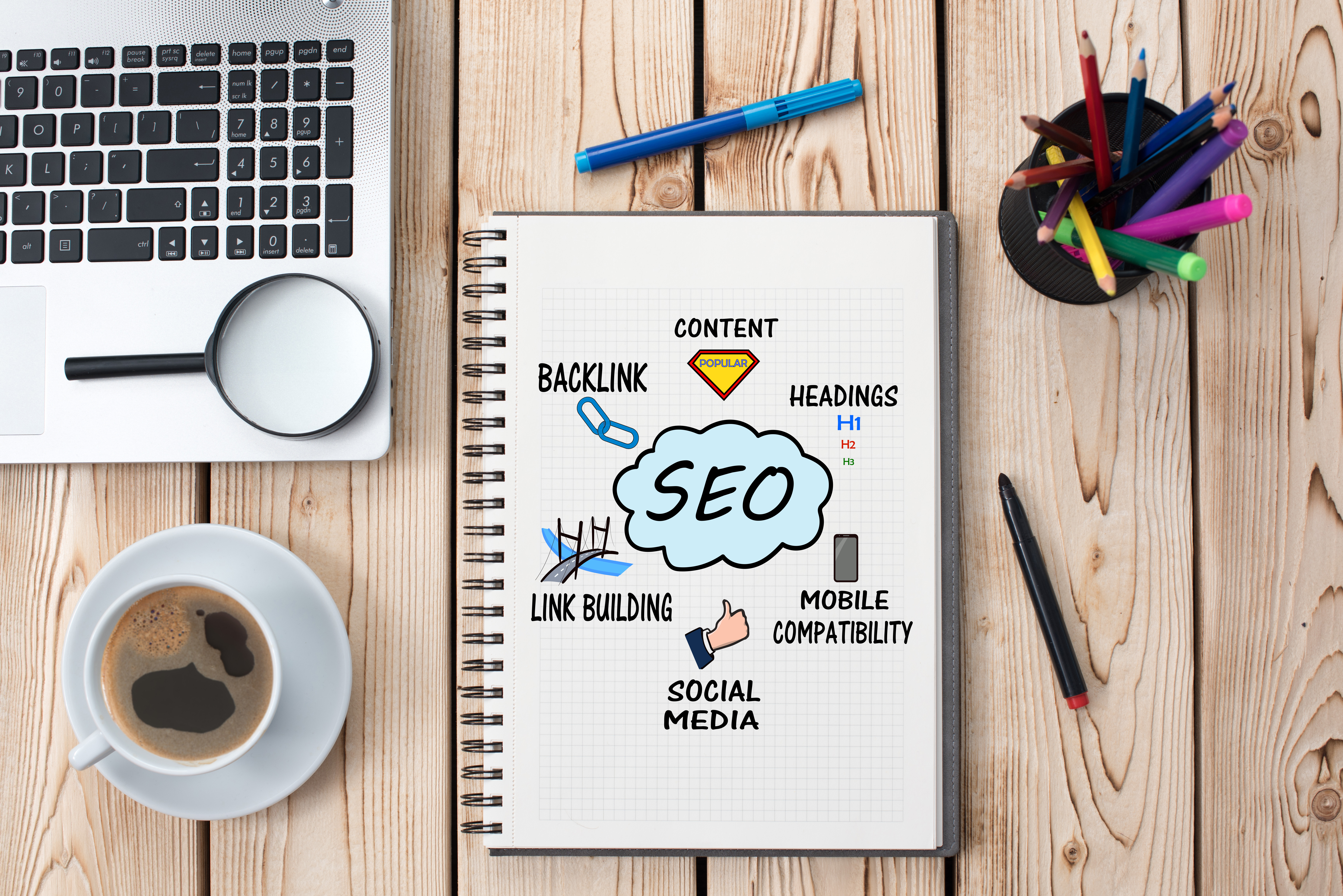 SEO brainstorm on a notepad