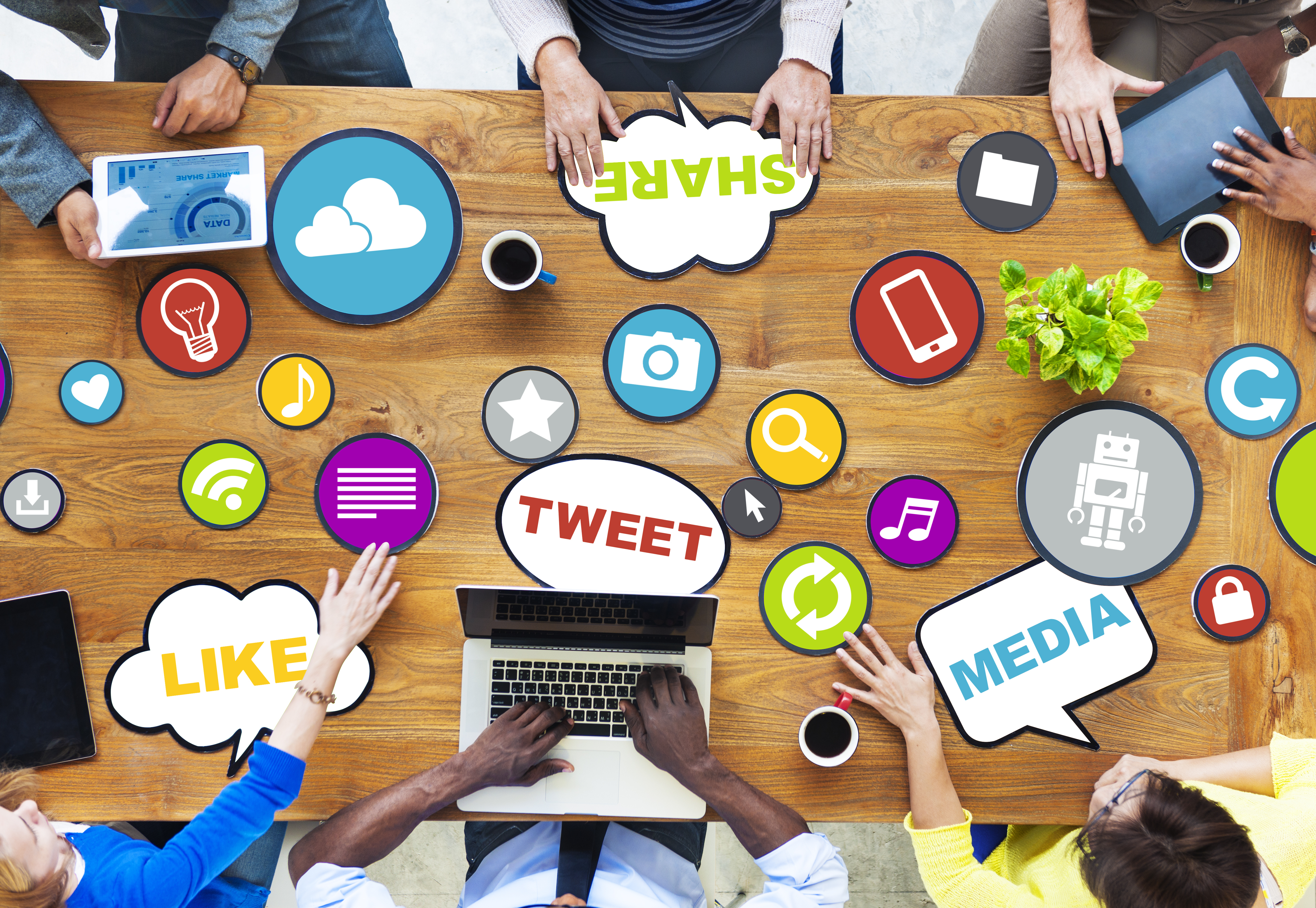 Different forms of social media on a table